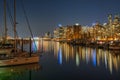 Night view of Vancouver Harbour marina skyline. British Columbia, Canada. Royalty Free Stock Photo