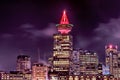 Night view of Vancouver lookout Harbour Centre with Decorated Christmas Tree on top of the tower