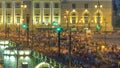 Night view of Vasilyevsky Island and Birzhevoy Bridge with crowd timelapse, Saint Petersburg, Russia.