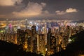 Night view of the Victoria Habour on top of Victoria Peak in Hong Kong, China Royalty Free Stock Photo