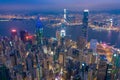 Night view from Victoria Peak in Hong Kong. Aerial shot. Royalty Free Stock Photo