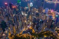 Night view from Victoria Peak in Hong Kong. Aerial shot. Royalty Free Stock Photo