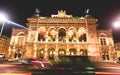 Night view of Vienna State Opera building facade exterior, Austria Royalty Free Stock Photo