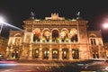 Night view of Vienna State Opera building facade exterior, Austria Royalty Free Stock Photo