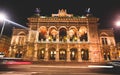 Night view of Vienna State Opera building facade exterior, Austria Royalty Free Stock Photo