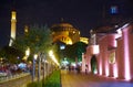 The night view of walkway to Hagia Sophia throught the Sultan A