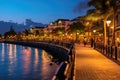 Night view of the waterfront in Miami Beach, Florida, Promenade at marina of Bridgetown, Barbados, AI Generated Royalty Free Stock Photo