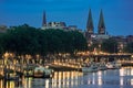 Night view of Weser river Bremen Cathedral church in Bremen