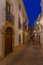 Night view of white street in the old town of Spanish city Ronda... Royalty Free Stock Photo