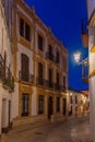 Night view of white street in the old town of Spanish city Ronda... Royalty Free Stock Photo