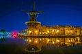 Night view of windmill de Adriaan in Haarlem, Netherlands Royalty Free Stock Photo