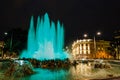 Night view of World War Fountain and Heroes Monument of Red Army on Schwarzenbergplatz. Memoria Royalty Free Stock Photo