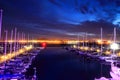 Night view of Ocean Marina with yachts