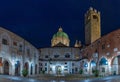 Night view of yard of Palazzo del Broletto in Italian city Brescia