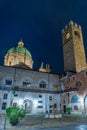 Night view of yard of Palazzo del Broletto in Italian city Brescia