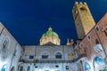 Night view of yard of Palazzo del Broletto in Italian city Brescia