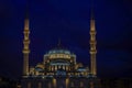 Night view of The Yeni Mosque, New Mosque or Mosque of the Valide Sultan, Istanbul, Turkey Royalty Free Stock Photo