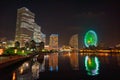 Night view of Yokohama, where there are canals, skyscrapers, Ferris wheels, etc