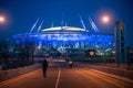 Night view of Zenit Arena/ new football Stadium in St. Petersburg constructed for the Soccer World Cup. Royalty Free Stock Photo
