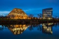 Night view of The Ziggurat and California State Teachers' Retire Royalty Free Stock Photo