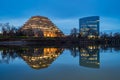 Night view of The Ziggurat and California State Teachers' Retire Royalty Free Stock Photo