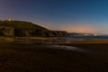 Night view of Zumaia beach with low tide and full moon light