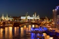 Night views of Moscow, the river, the bridge and the Kremlin Royalty Free Stock Photo