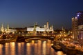 Night views of Moscow, the river, the bridge and the Kremlin Royalty Free Stock Photo