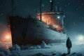 night views of standing in harbor icebreaker and ships
