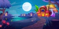 Night village with mushroom houses Royalty Free Stock Photo