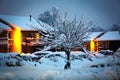 Night village under heavy snow storm Royalty Free Stock Photo