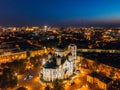 Night Voronezh, Annunciation Cathedral, aerial drone view