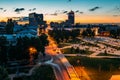 Night Voronezh skyline. Aerial view of Soviet square