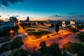 Night Voronezh skyline. Aerial view of Soviet square