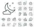 Night weather line icon. Moon with cloud sign. Plane jet, travel map and baggage claim. Vector Royalty Free Stock Photo