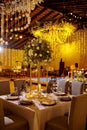 Night wedding with candles and flower table decoration