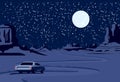 Night western landscape with desert and passing car Royalty Free Stock Photo