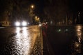 Night wet road in the rain