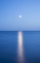 At night a white moon over the sea with a reflection and a path Royalty Free Stock Photo