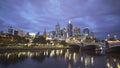 Night wide angle view of yarra river and city of melbourne