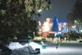 Night winter landscape in the alley of city park Royalty Free Stock Photo