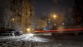 Night winter landscape in the alley of city street Royalty Free Stock Photo