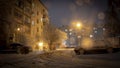 Night winter landscape in the alley of city street