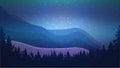 Night winter landscape with mountains, forest, snow and Northern lights Royalty Free Stock Photo