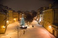 Night winter landscape snowy evening Christmas street in Prague