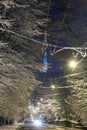 Night winter Lviv street and TV tower, Ukraine Royalty Free Stock Photo