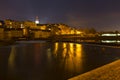 Night winter royal medieval Town Pisek with the Castle above the river Otava, Czech Republic