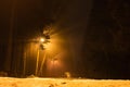 Night winter walk on forest snow path road nobody Royalty Free Stock Photo