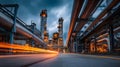 Night work scene of a chemical plant generated with artificial intelligence Royalty Free Stock Photo