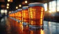 Nightclub bar table with beer glass reflection celebration generated by AI Royalty Free Stock Photo
